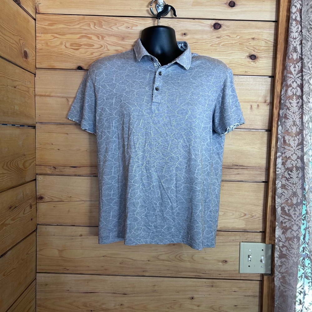 Polo Shirt Men Large Gray Abstract Geometric Accent Short Sleeve Quickreflex